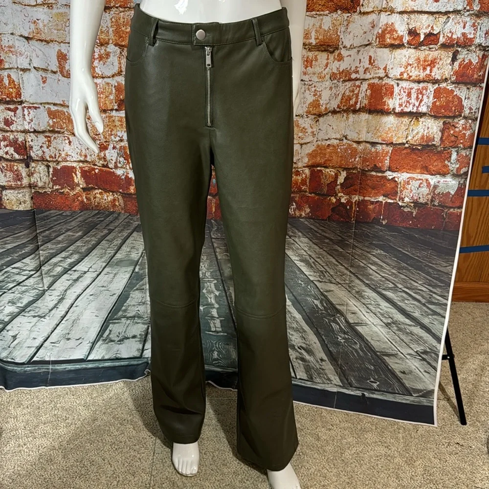 Anthropologie Avec Les Filles Faux Leather Kick-Flare Pants in Green - Picture 6 of 10